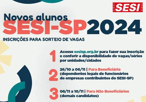 Novos alunos SESI-SP 2024 – Inscrições para sorteio de vagas